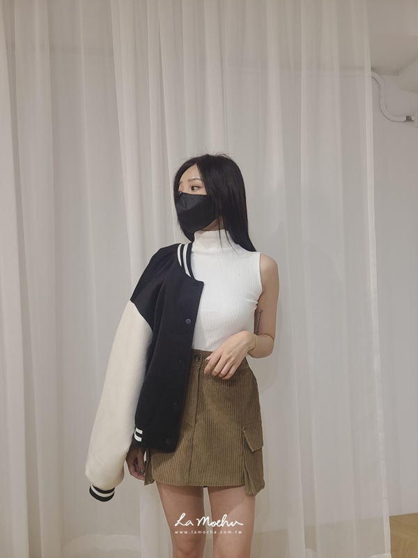 立領歐美坑條修身上衣